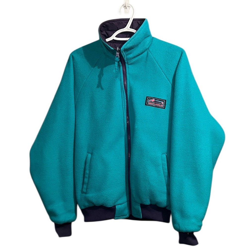 Vtg 90s Misty Mountain Reversible Jacket Fleece Purple Turquoise Unisex Small